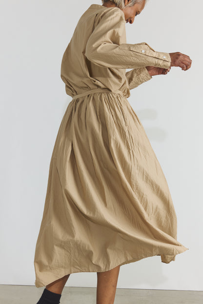 Cotton/Silk Random Pleated Maxi Skirt - Cappuccino