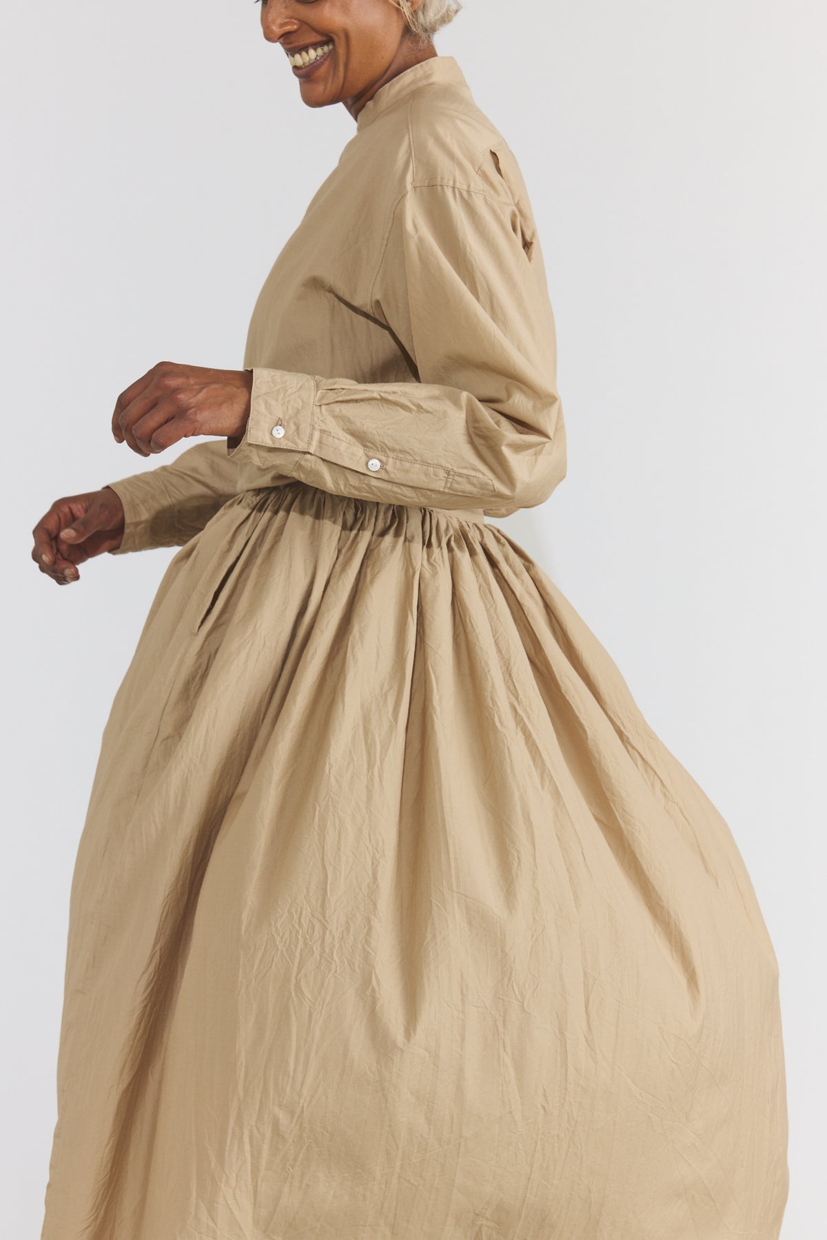 Cotton/Silk Random Pleated Maxi Skirt - Cappuccino