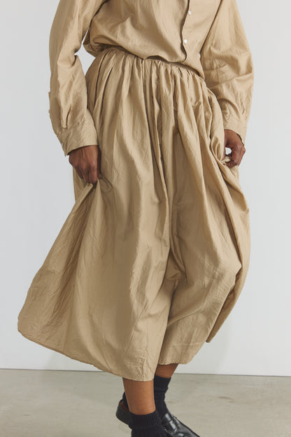 Cotton/Silk Random Pleated Maxi Skirt - Cappuccino