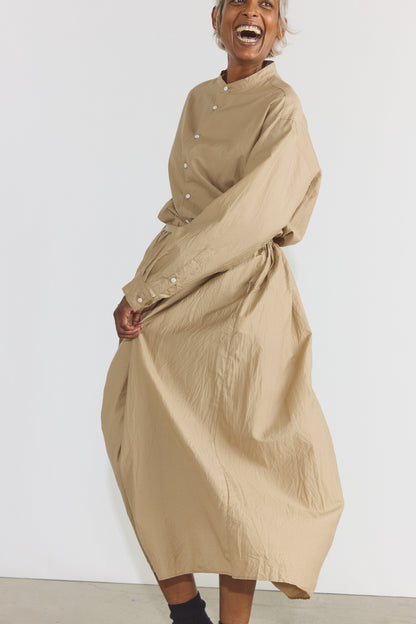 Cotton/Silk Random Pleated Maxi Skirt - Cappuccino