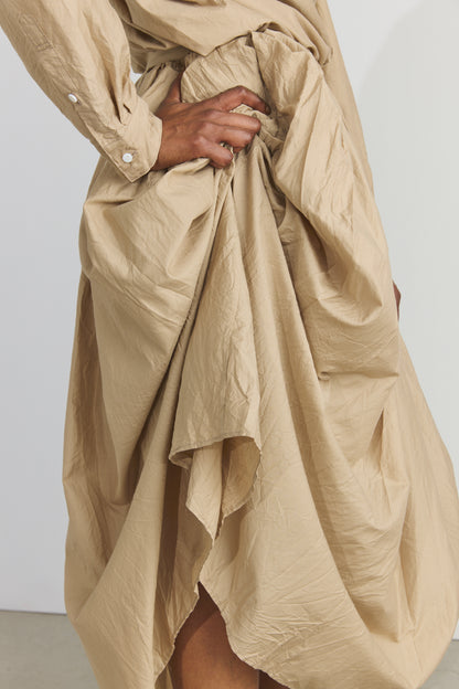 Cotton/Silk Random Pleated Maxi Skirt - Cappuccino
