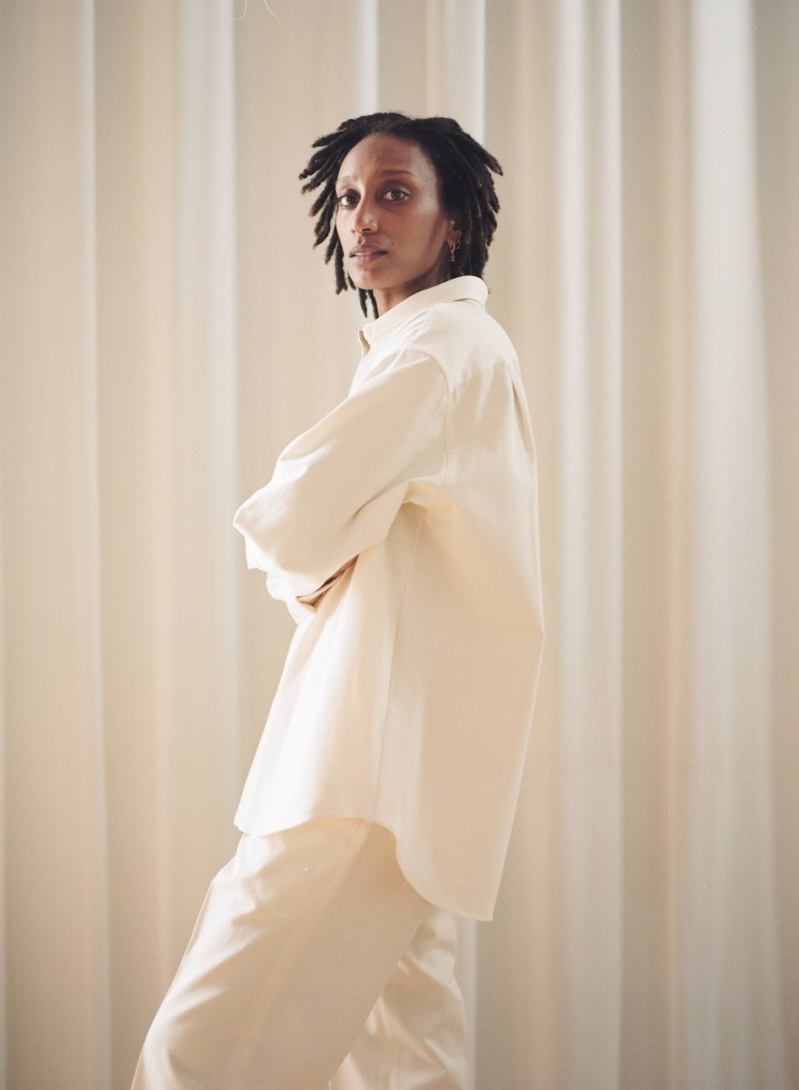 Double Pleated Trousers in Ecru - Soochie - Yoko Sakamoto