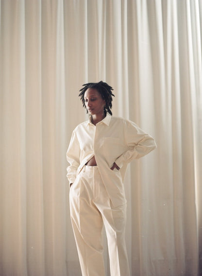 Double Pleated Trousers in Ecru - Soochie - Yoko Sakamoto