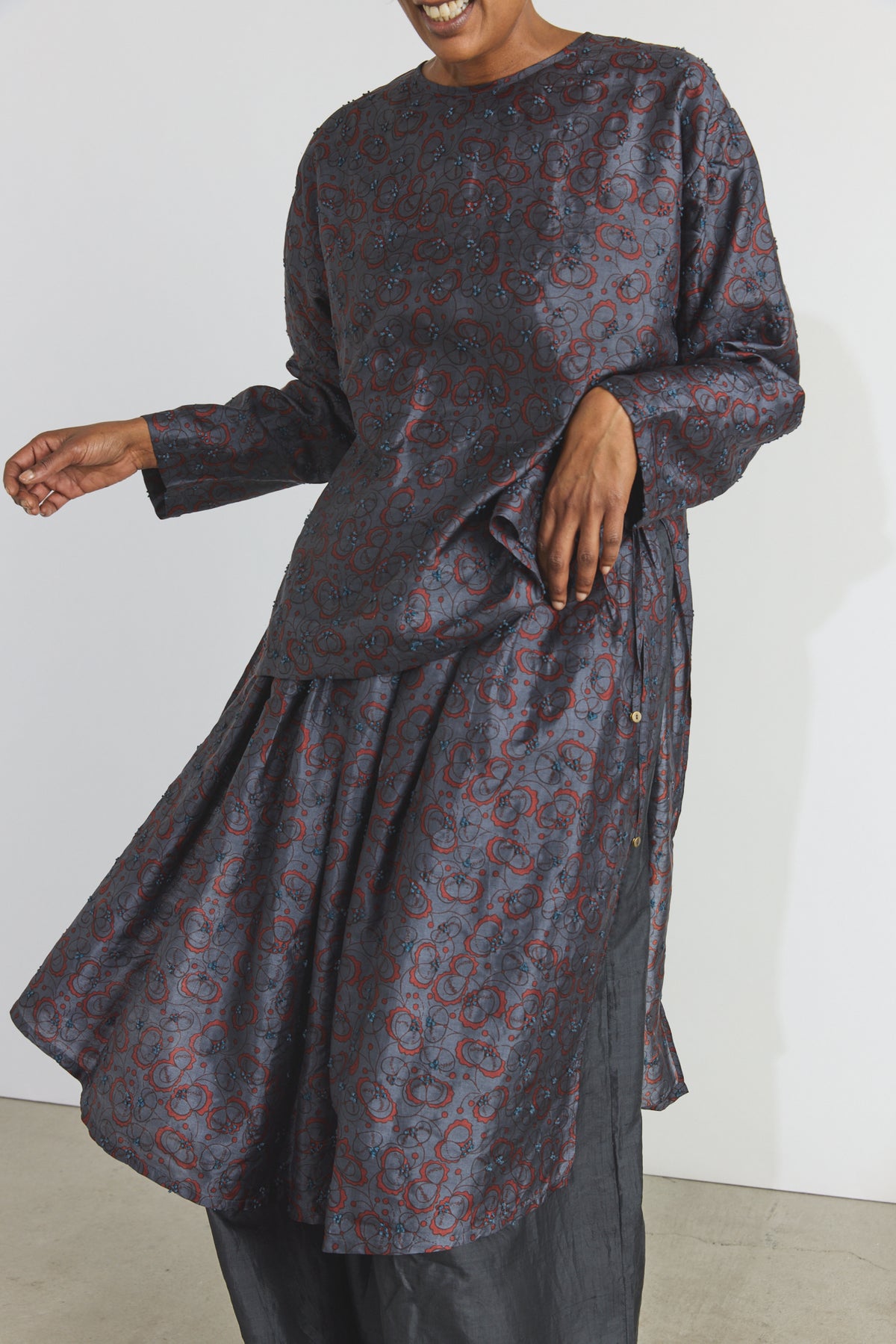 Embroidery Layered Skirt - Charcoal