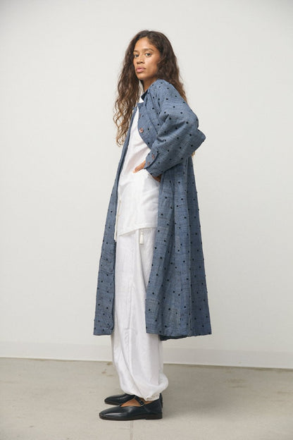 Embroidery Quilting Coat in Blue Grey - Soochie - Bunon