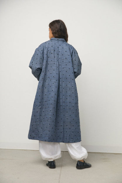 Embroidery Quilting Coat in Blue Grey - Soochie - Bunon
