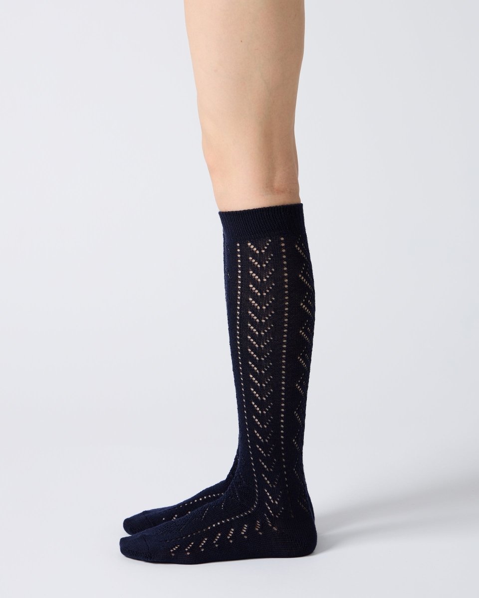 Eyelet Knee High Socks in Navy - Soochie - Babaco