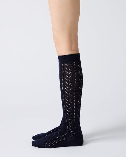 Eyelet Knee High Socks in Navy - Soochie - Babaco