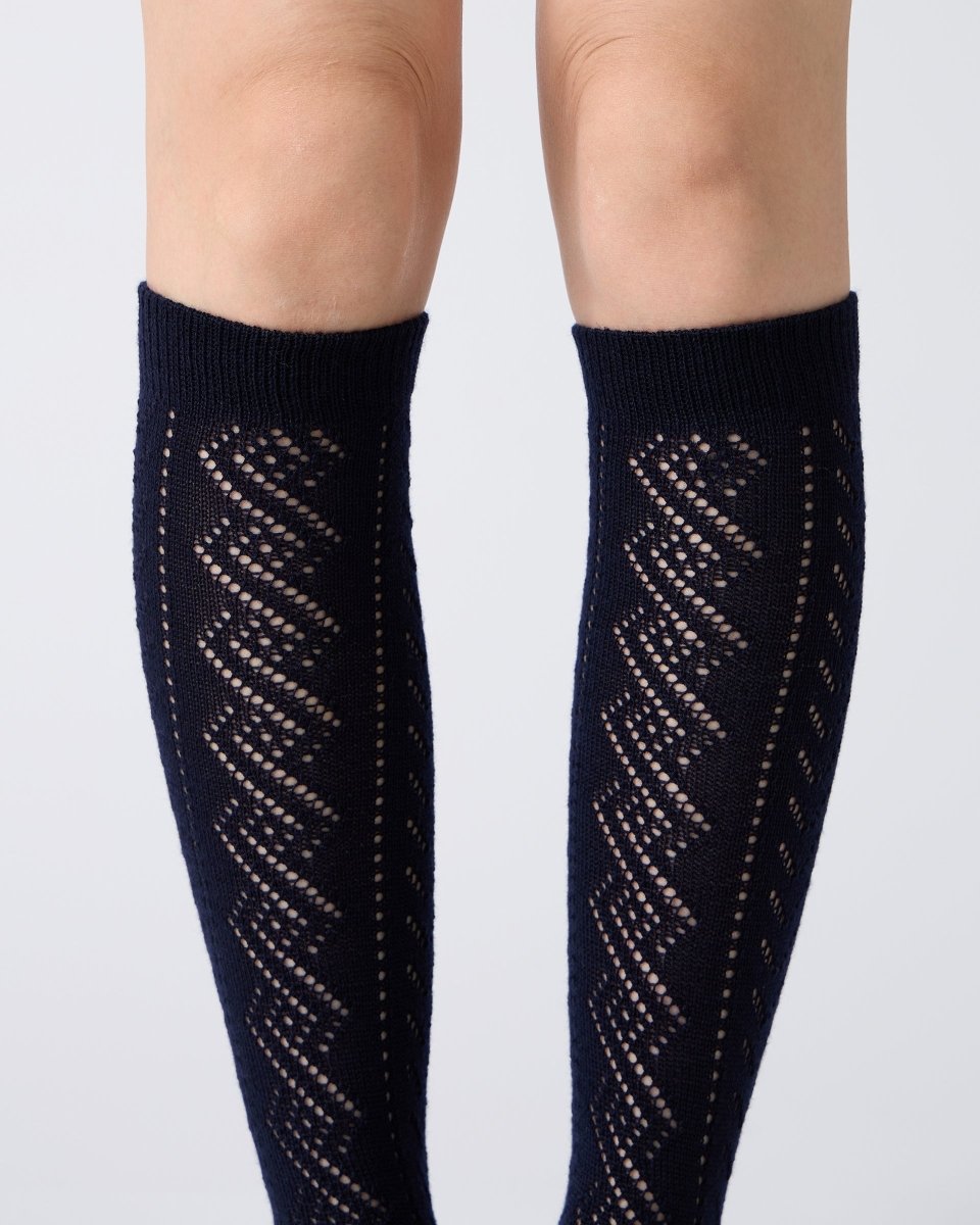 Eyelet Knee High Socks in Navy - Soochie - Babaco