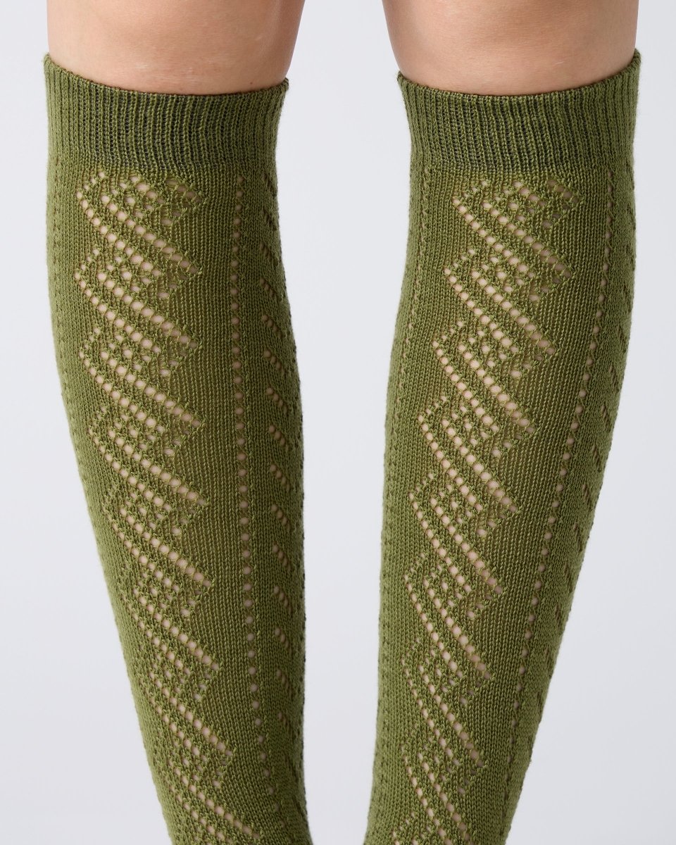 Eyelet Knee High Socks in Olive - Soochie - Babaco