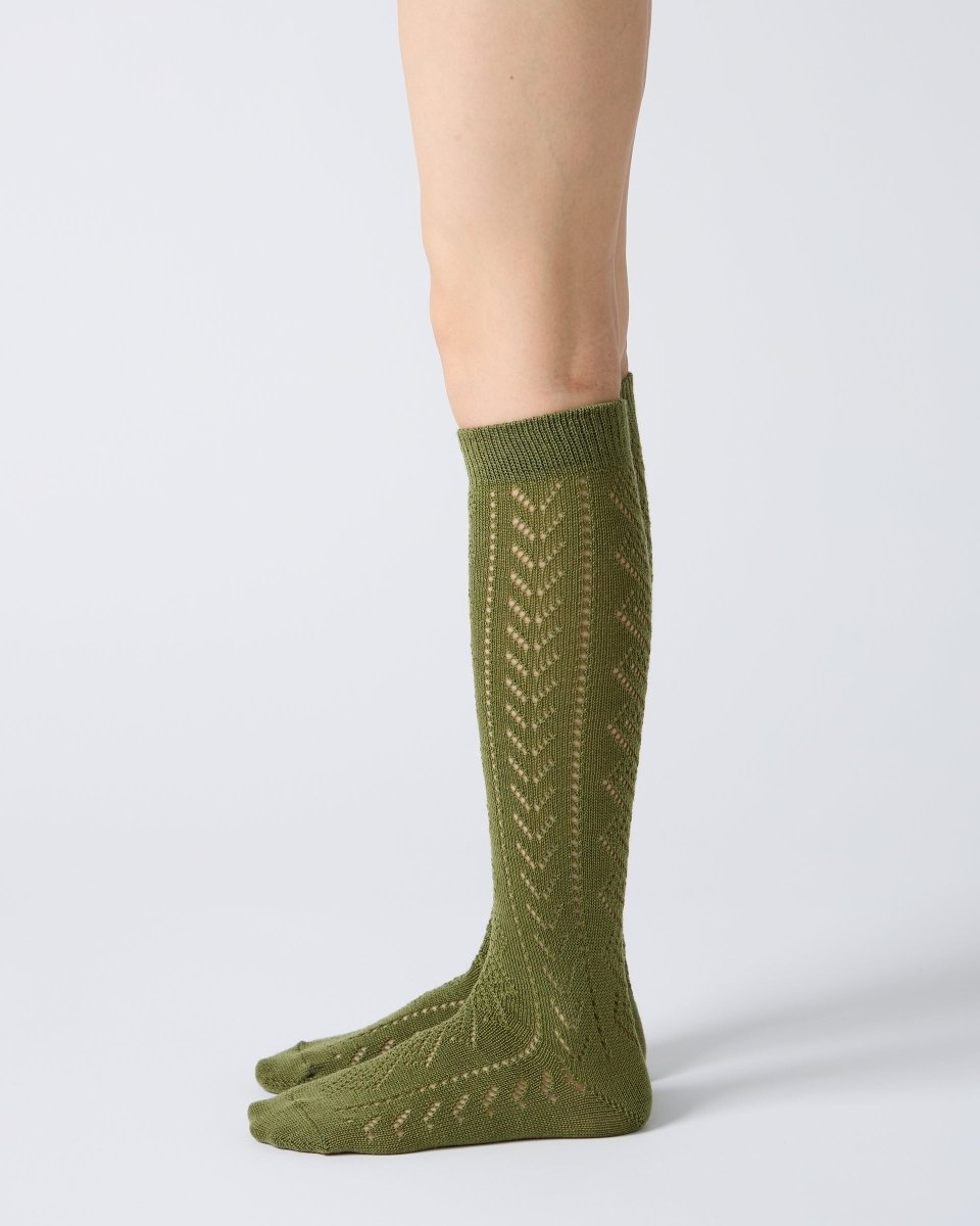 Eyelet Knee High Socks in Olive - Soochie - Babaco