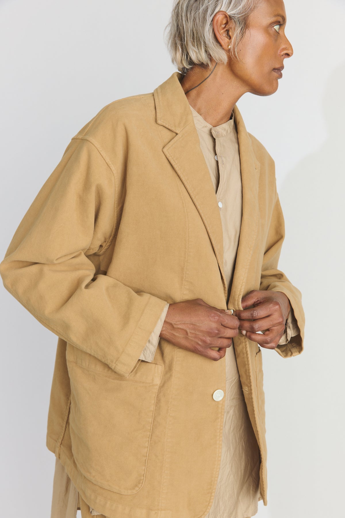 Garment Dye Moleskin Oversize Work Jacket - Camel