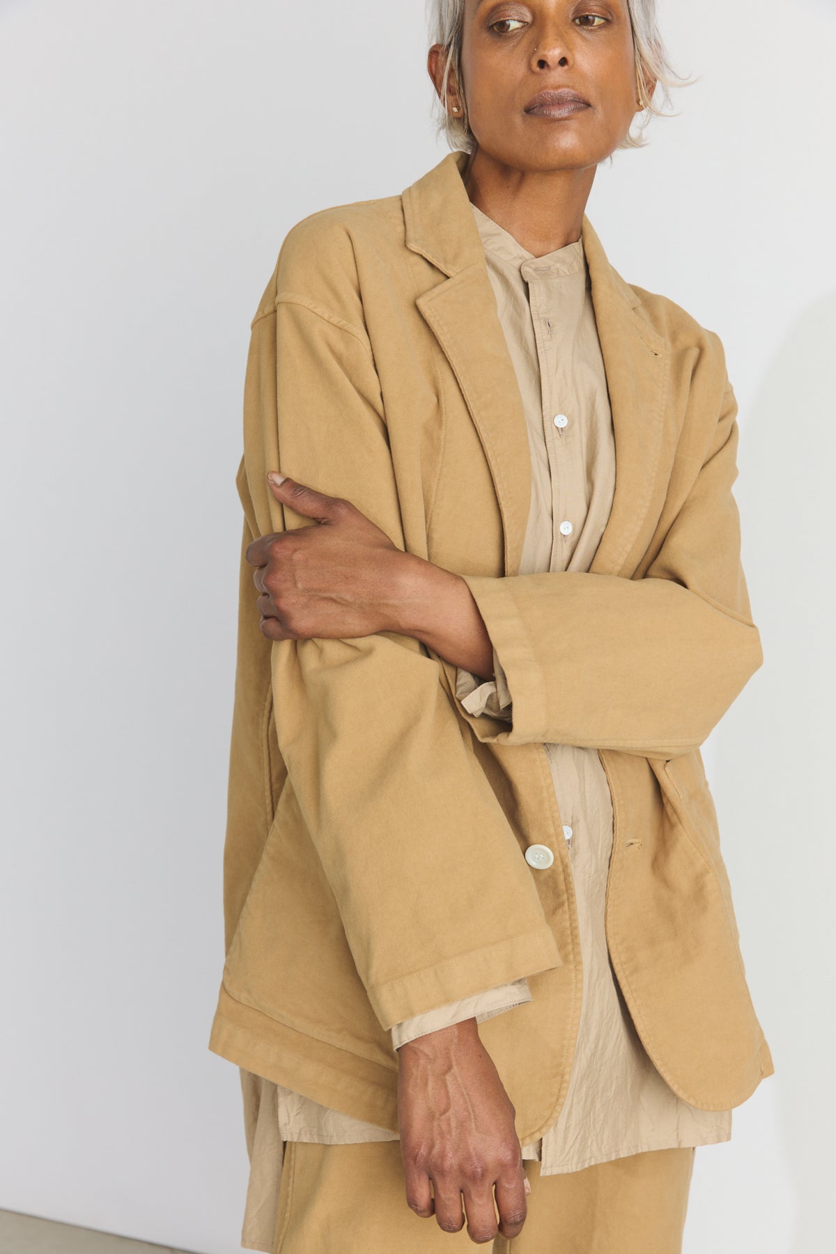 Garment Dye Moleskin Oversize Work Jacket - Camel