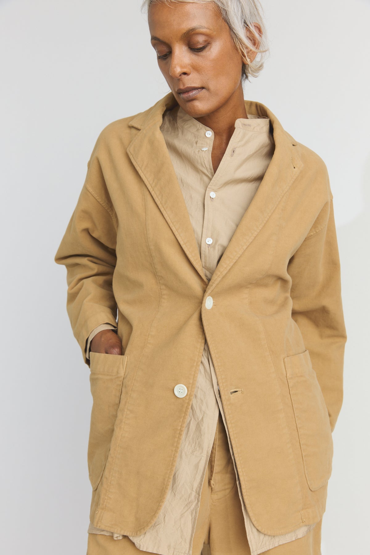Garment Dye Moleskin Oversize Work Jacket - Camel