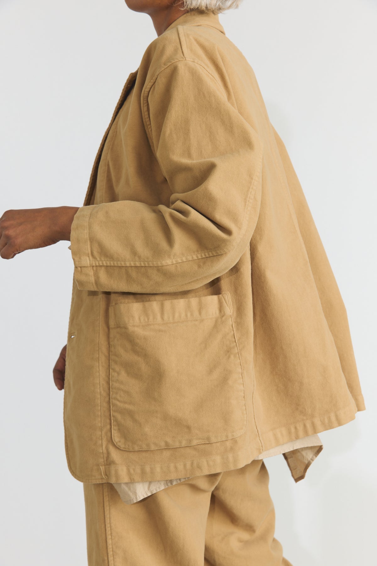 Garment Dye Moleskin Oversize Work Jacket - Camel