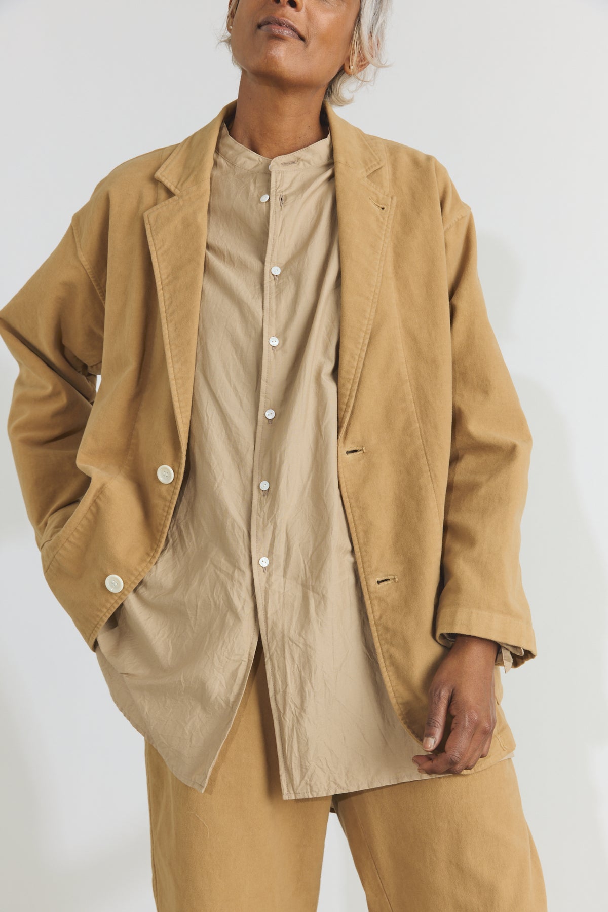 Garment Dye Moleskin Oversize Work Jacket - Camel