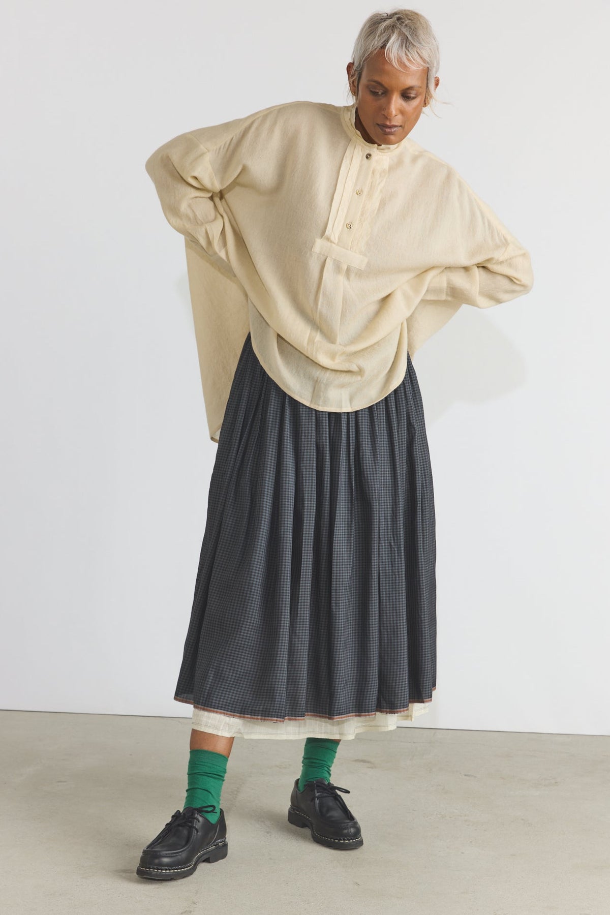 Gayle Reversible Skirt - Charcoal Checks