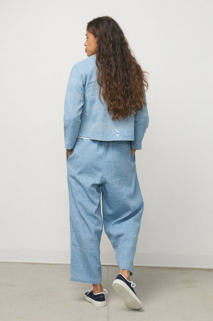 Handloom Indigo Denim Big Tuck Pants - Soochie - Weedless