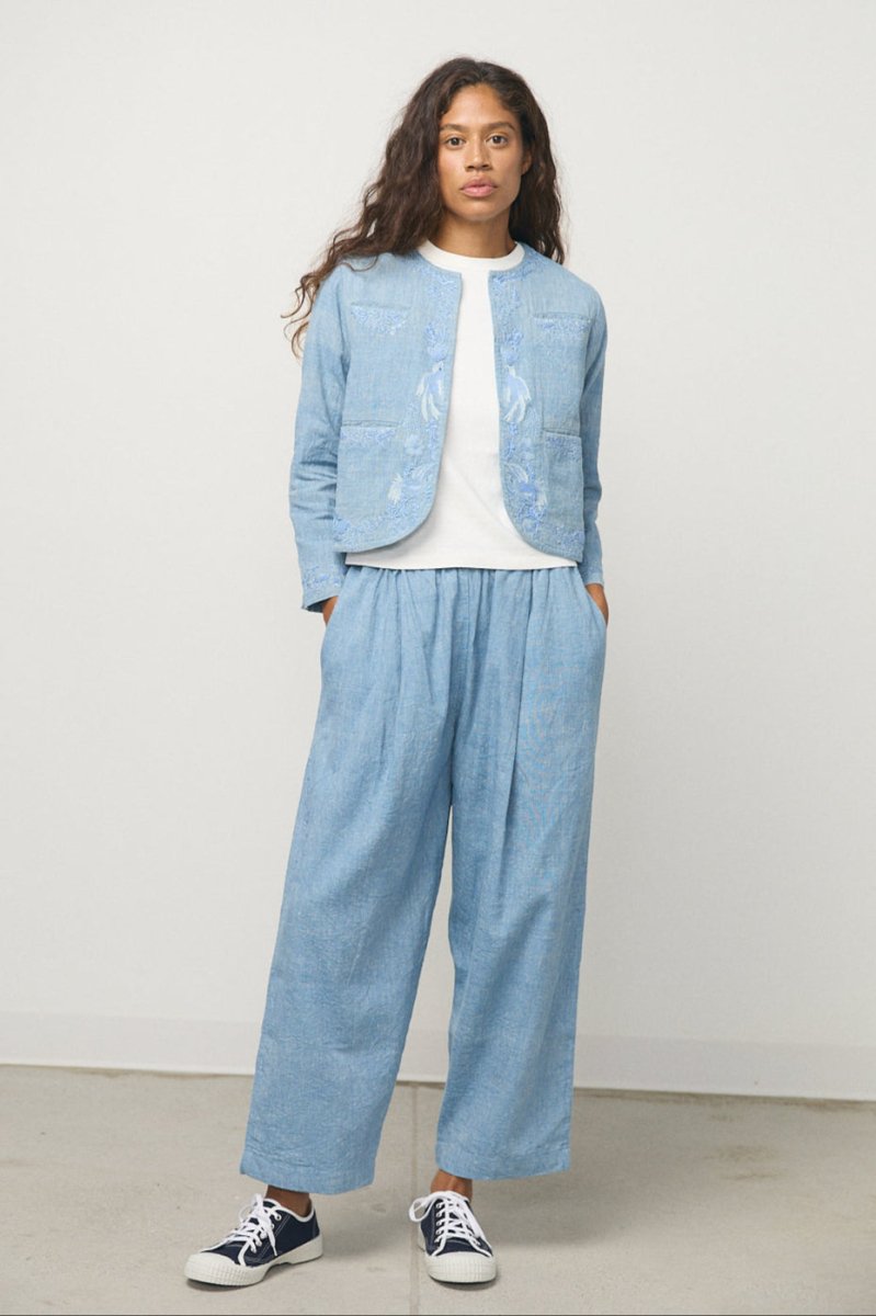 Handloom Indigo Denim Big Tuck Pants - Soochie - Weedless