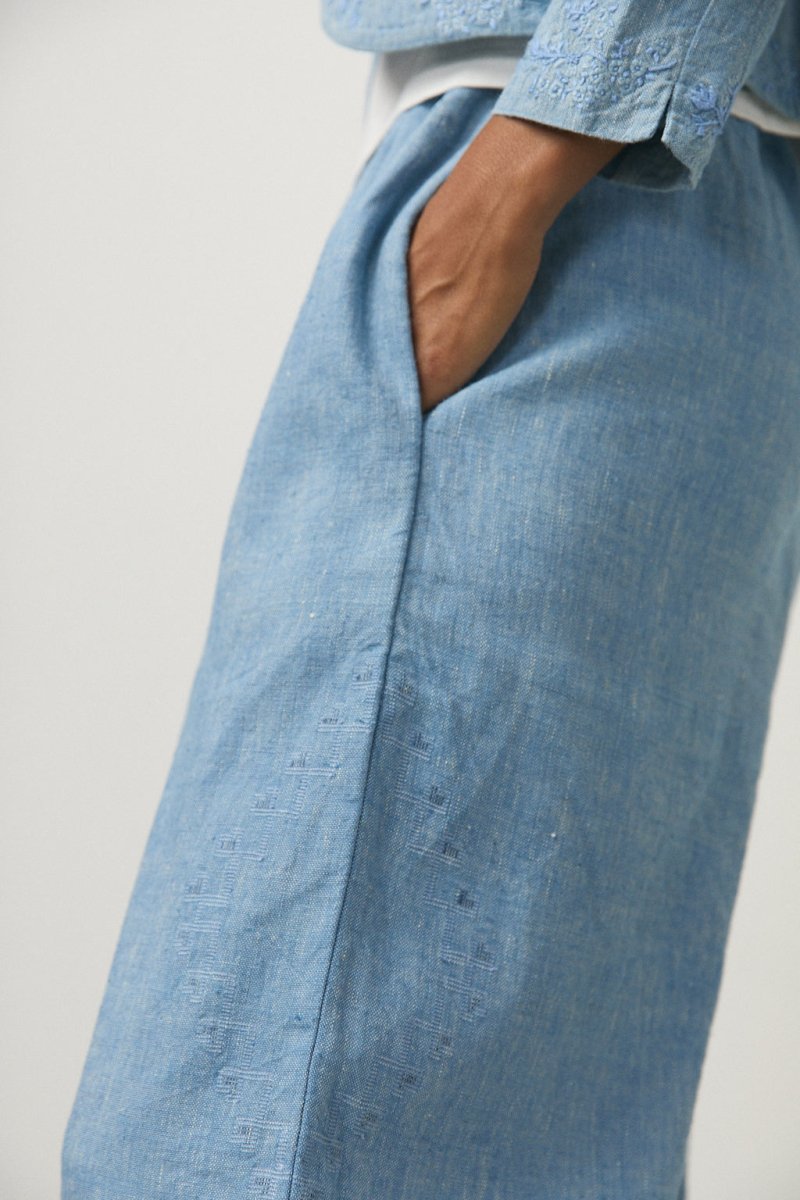 Handloom Indigo Denim Big Tuck Pants - Soochie - Weedless