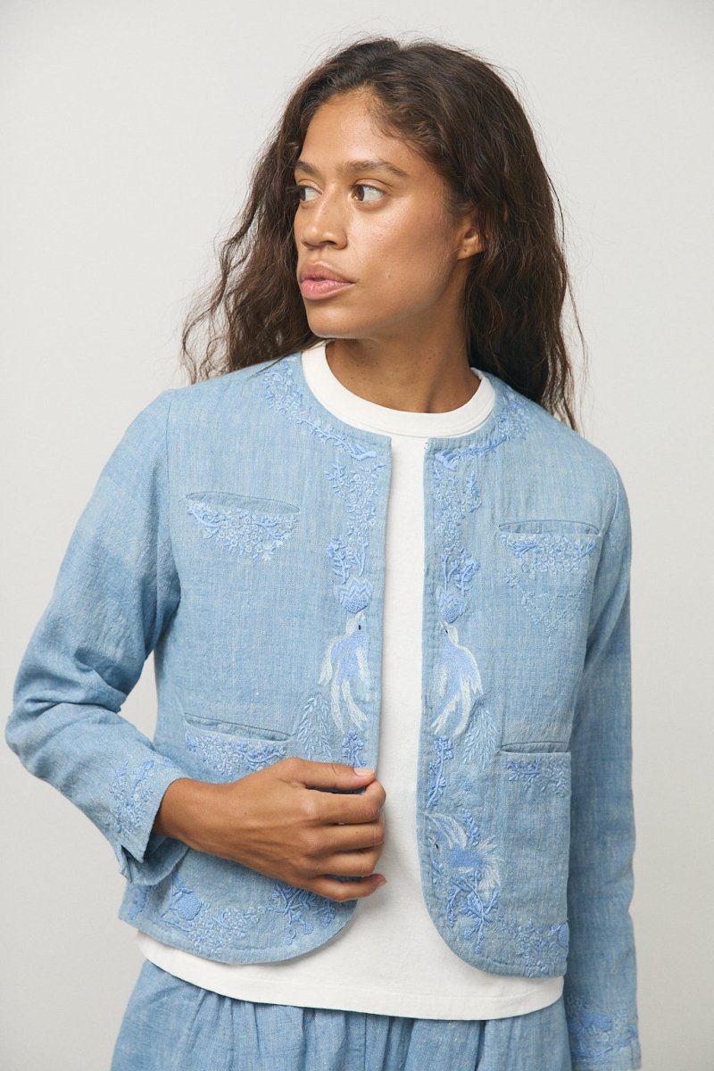 Handloom Indigo Denim "Eye Three Birds" Jacket - Soochie - Weedless