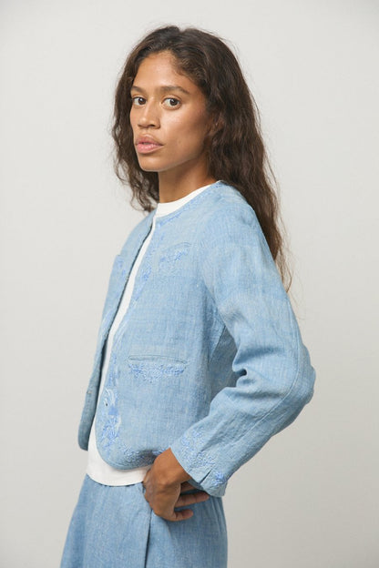 Handloom Indigo Denim "Eye Three Birds" Jacket - Soochie - Weedless