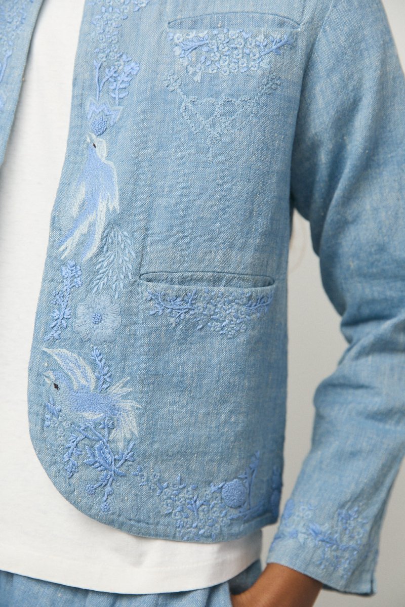 Handloom Indigo Denim "Eye Three Birds" Jacket - Soochie - Weedless