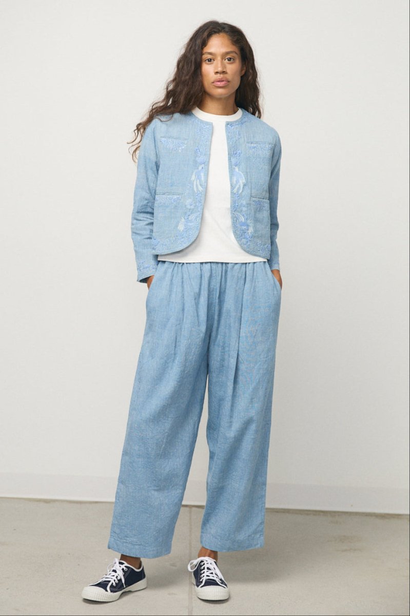 Handloom Indigo Denim "Eye Three Birds" Jacket - Soochie - Weedless