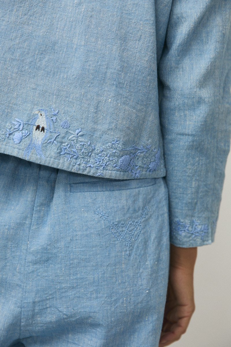 Handloom Indigo Denim "Eye Three Birds" Jacket - Soochie - Weedless