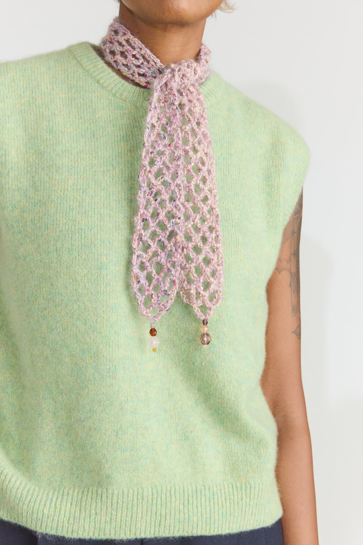 Hand Crochet Long Ties with Glass Beads - Violet