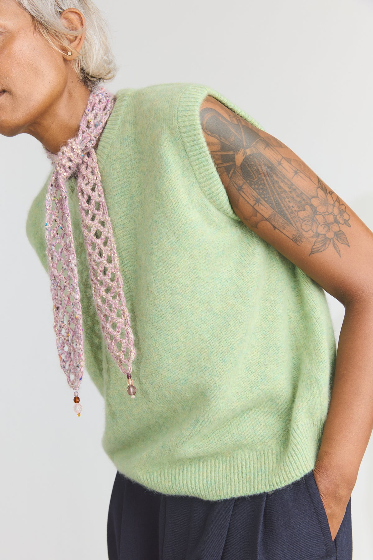 Hand Crochet Long Ties with Glass Beads - Violet