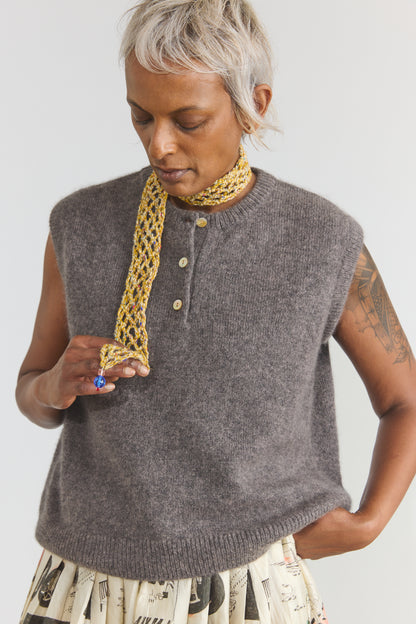 Hand Crochet Long Ties with Glass Beads - Yellow