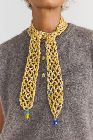 Hand Crochet Long Ties with Glass Beads - Yellow