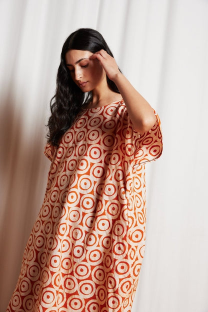 Kaftan In Orange Dot - Soochie - Fahari Bazaar
