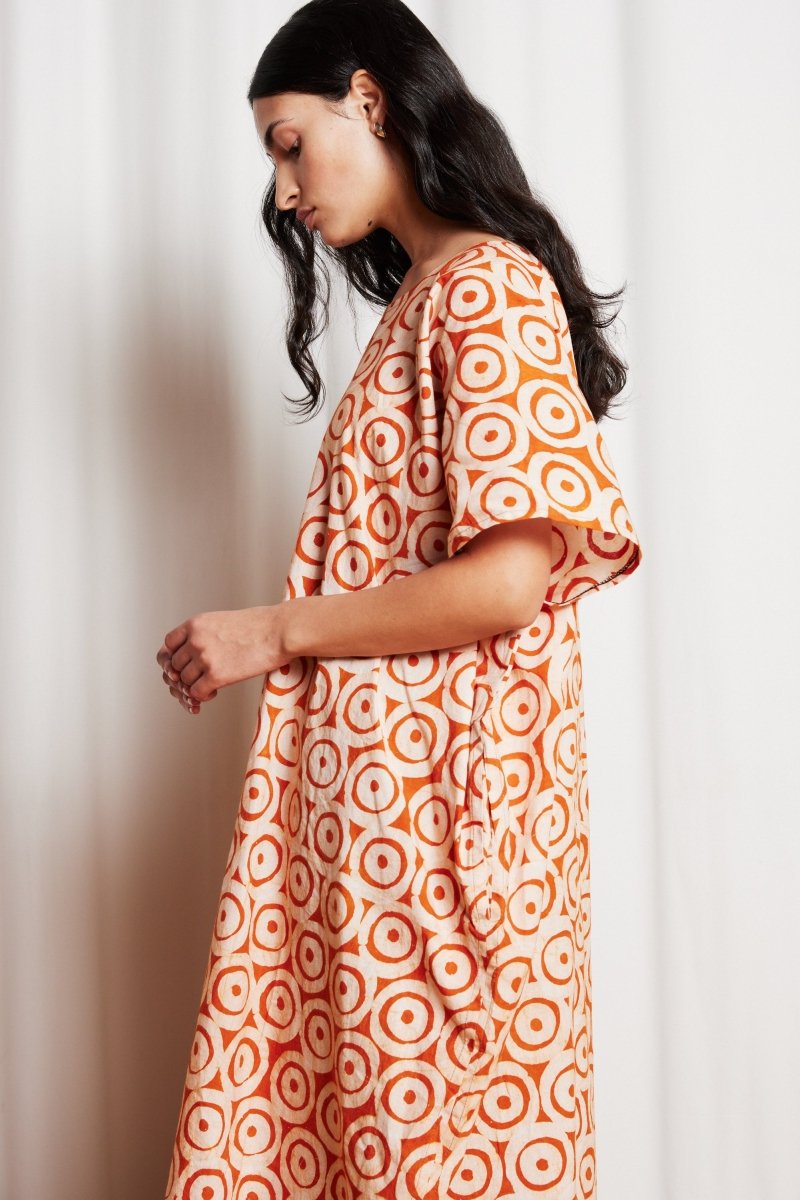 Kaftan In Orange Dot - Soochie - Fahari Bazaar