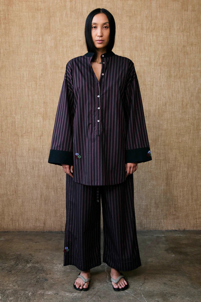 Lita Blouse in Black Stripe - Soochie - Chan Luu