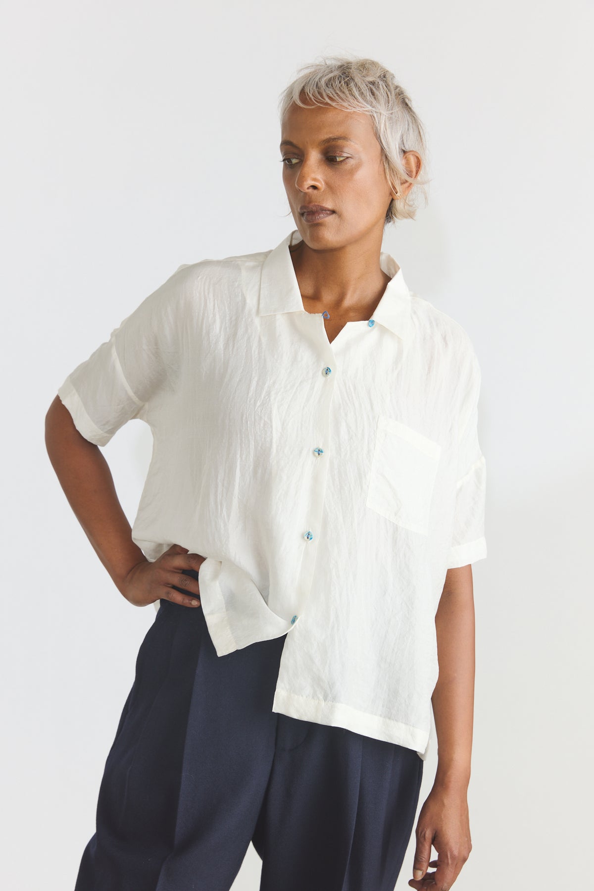 Lori Silk S/S Shirt - White