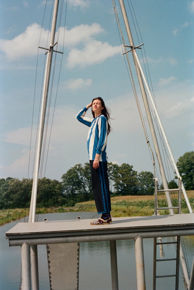 Patch Pants in Black and Cobalt - Soochie - Nikki Chasin