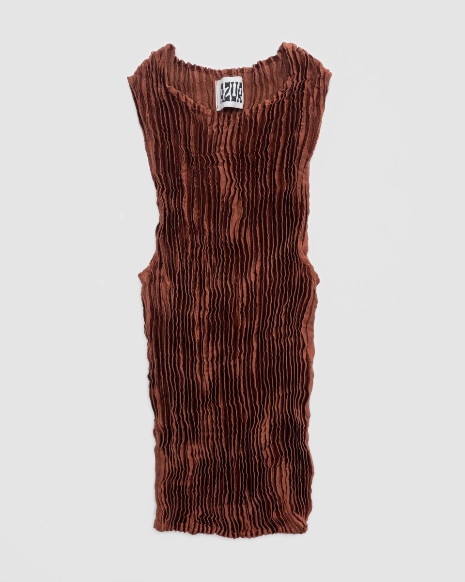 Plissé Satin Silk Tank Top - Soochie - Azur