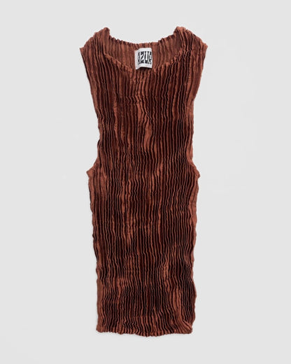 Plissé Satin Silk Tank Top - Soochie - Azur