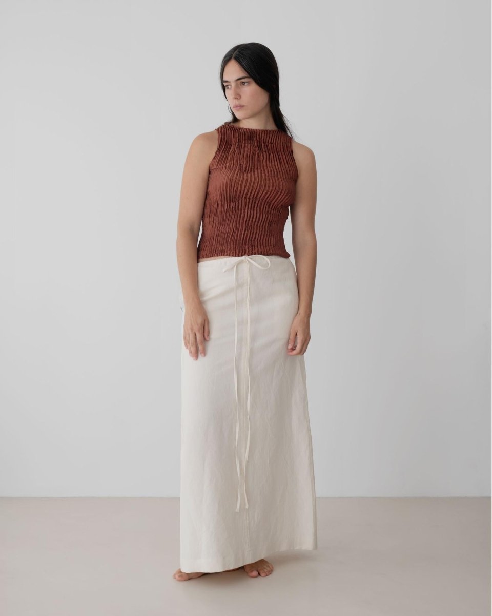 Plissé Satin Silk Tank Top - Soochie - Azur