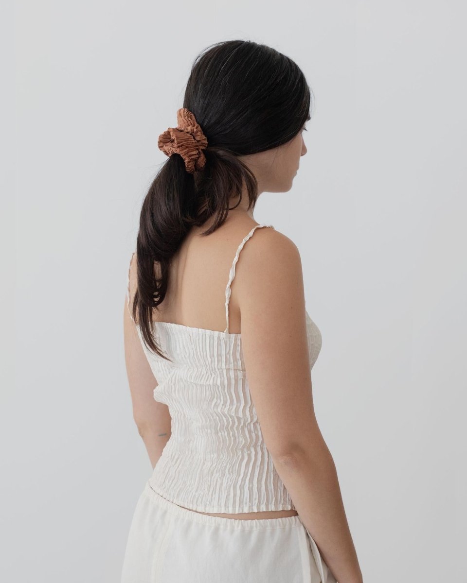 Plissé Satin Silk Tube Top - Soochie - Azur