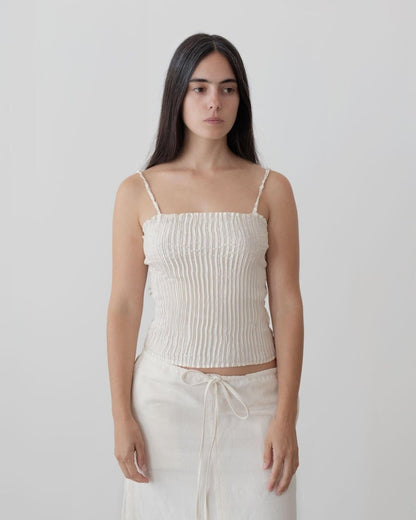 Plissé Satin Silk Tube Top - Soochie - Azur