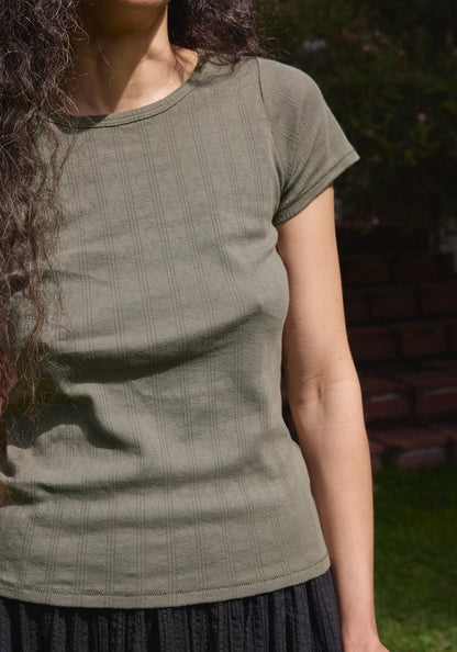 Pointelle Tee in Sage - Soochie - First Rite