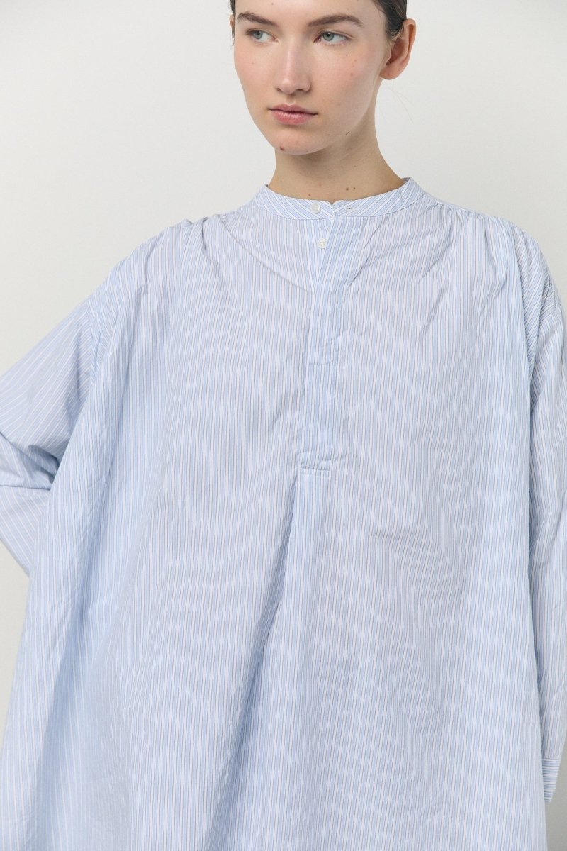Pullover Shirt in Sax and Green Stripe - Soochie - Véritécoeur