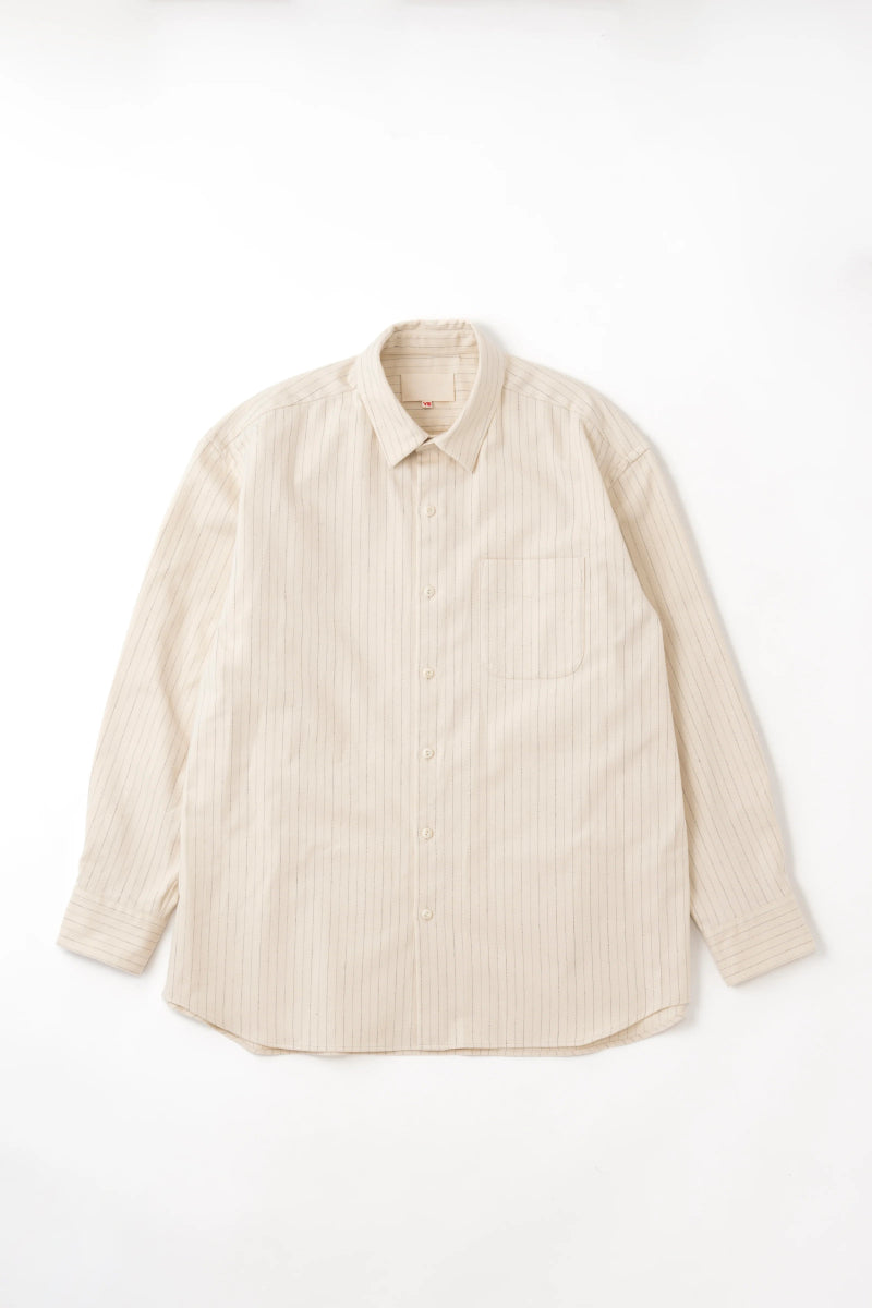 Regular Collar Shirt in Ecru Stripe - Soochie - Yoko Sakamoto