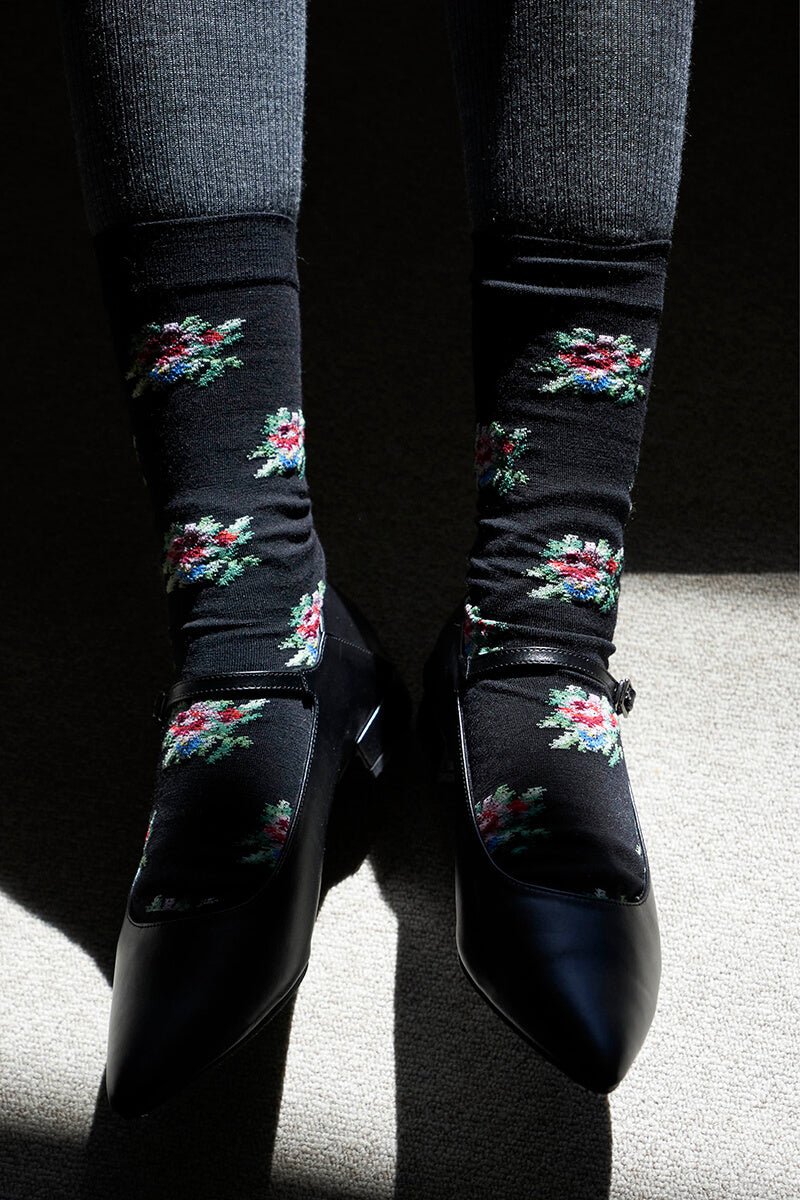 Rose Socks in Black - Soochie - Babaco