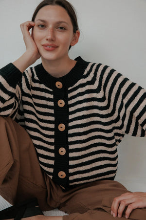 Striped Bomber in Black & Tan