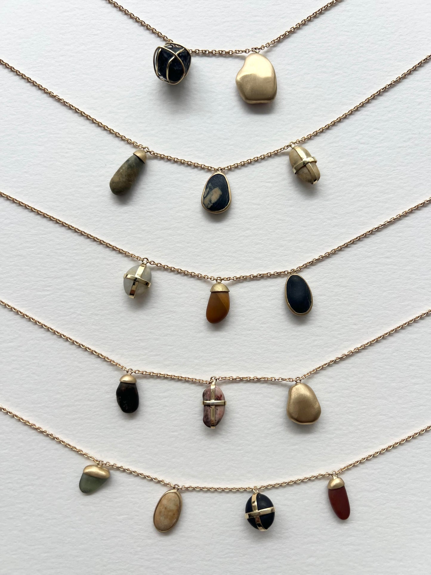Mini Stone Necklace on 18k Gold Chain - Three Stones