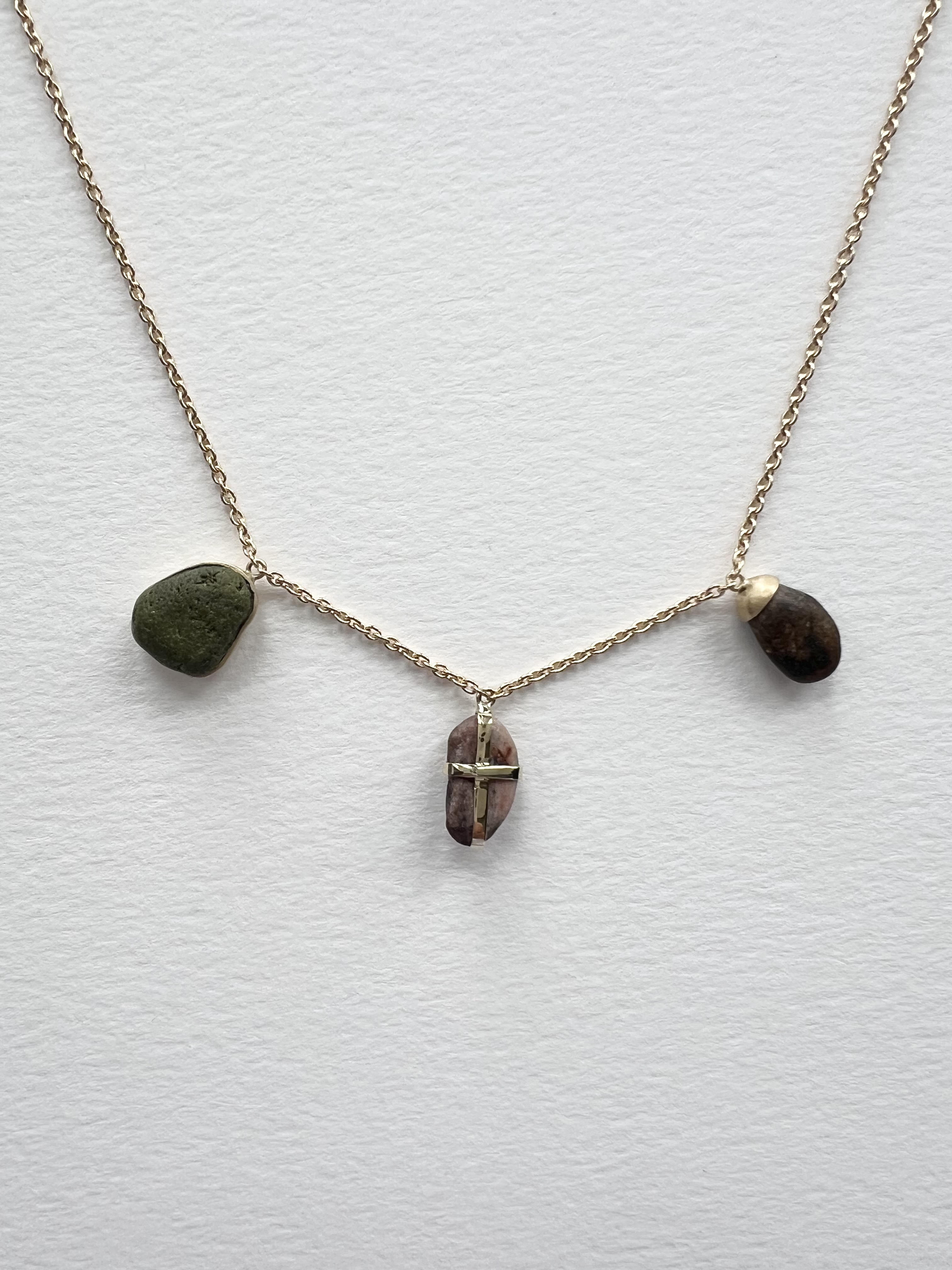 Mini Stone Necklace on 18k Gold Chain - Three Stones